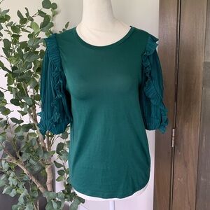 Express Emerald Green Puff Sleeve Top XS